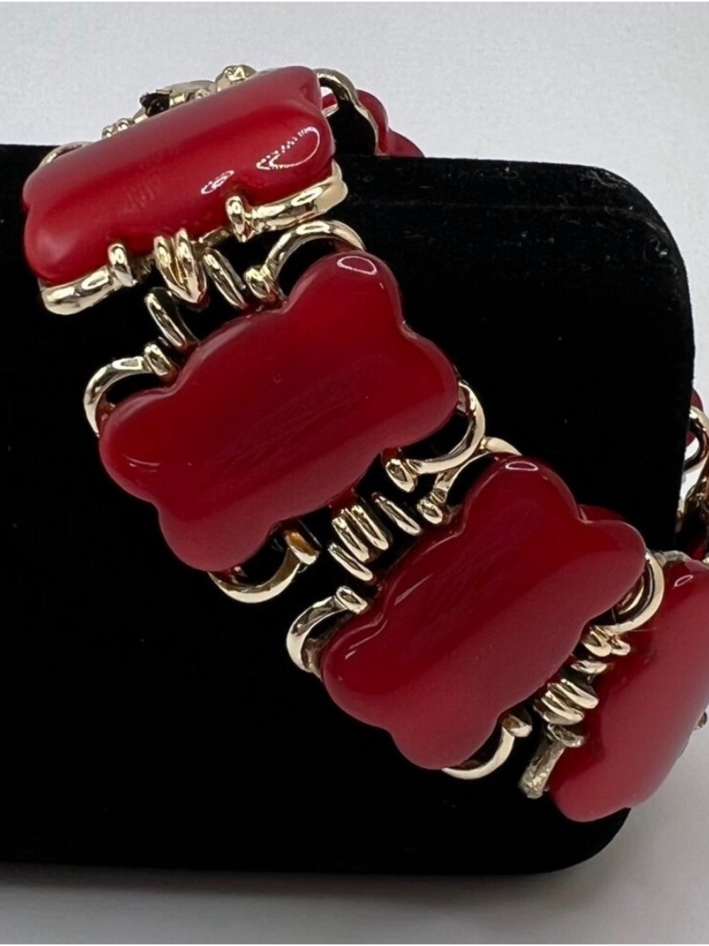 Coro Cherry Red Moonglow Thermoset Link Bracelet